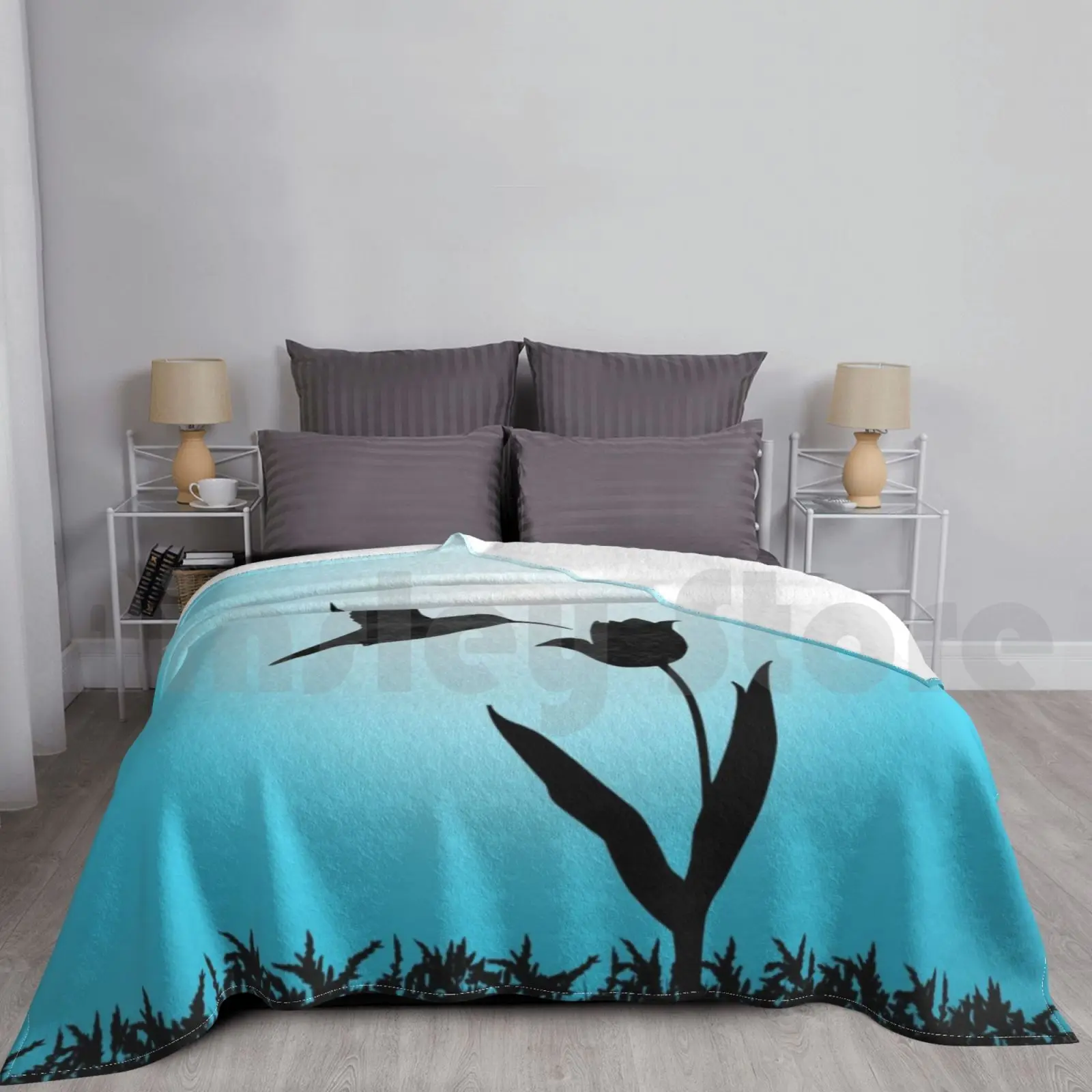 Hummingbird Blanket Fashion Custom 2466 Hummingbird Fly Flying Bird Tulip Flower Sunlight Day Daytime Bright