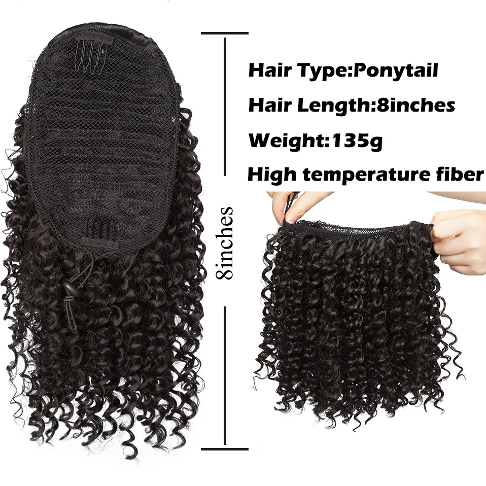 My-Lady Synthetic 8inches Curly Ponytail Extensions Black For African Woman Party Smooth False Tail Hair Afro Curls Hairpiece