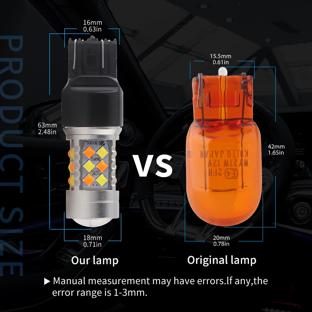 2pcs T20 7443 7444NA Switchback LED Bulbs White/Amber Dual Colors 3030 with Projector for Car Daytime Running Lights Turn Signal