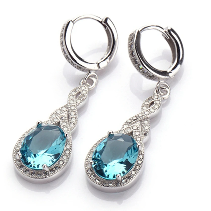 Fleure Esme Charms Shinning christmas Wedding Earrings For Women Men gifts dropshipping Blue Cubic Zirconia Rhodium Plated R3162