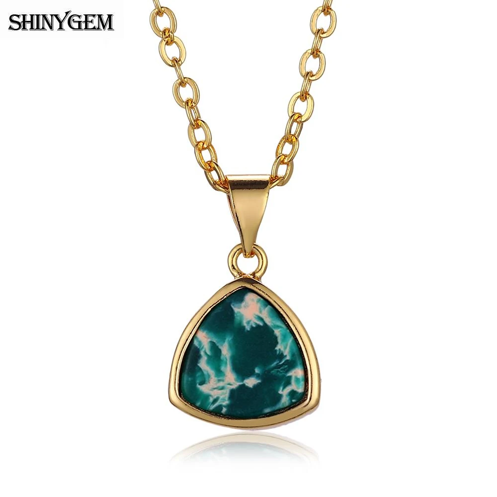 

ShinyGem Vintage Gold Plating Triangle Natural Stone Necklace Sea Sediment Rhinestone Necklace Unique Pattern Necklace For Women