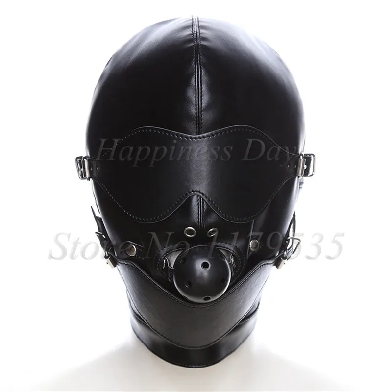 Fetish Sex Mask Bdsm Bondage Sexy Headgear Open Mouth Gag Blindfold Leather Restraint Hood Mask Sex Toys for Couples Adult Games