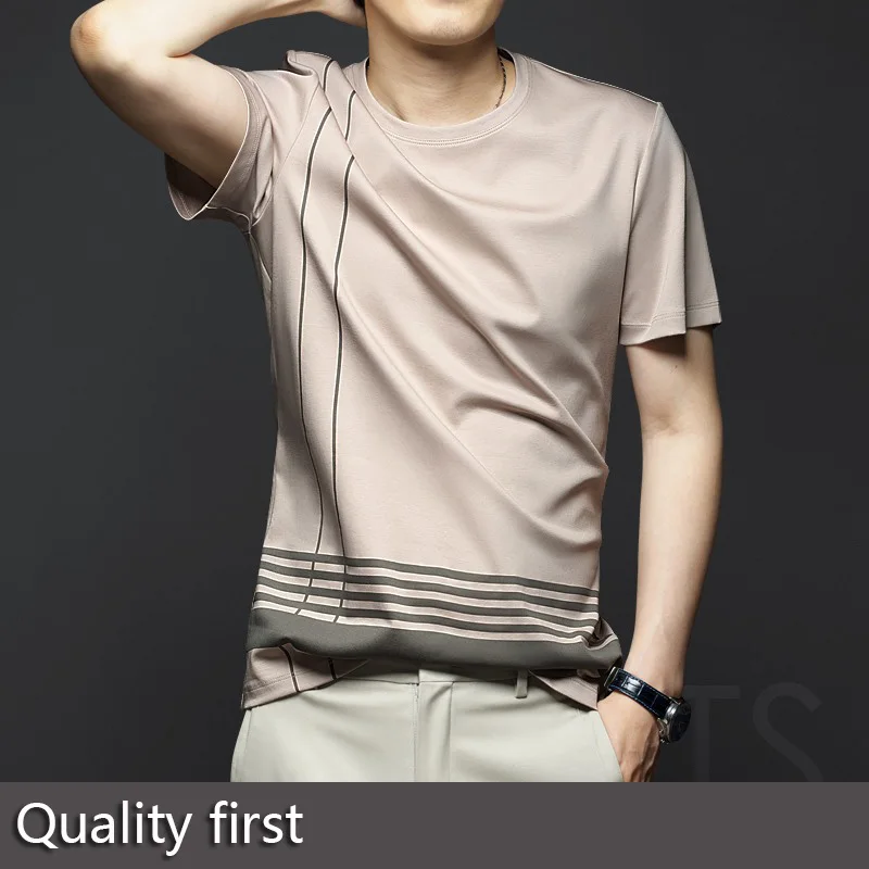 Summer men's round neck short-sleeved T-shirt mercerized cotton half-sleeved pure cotton ice silk men's high-end summer shirt 20