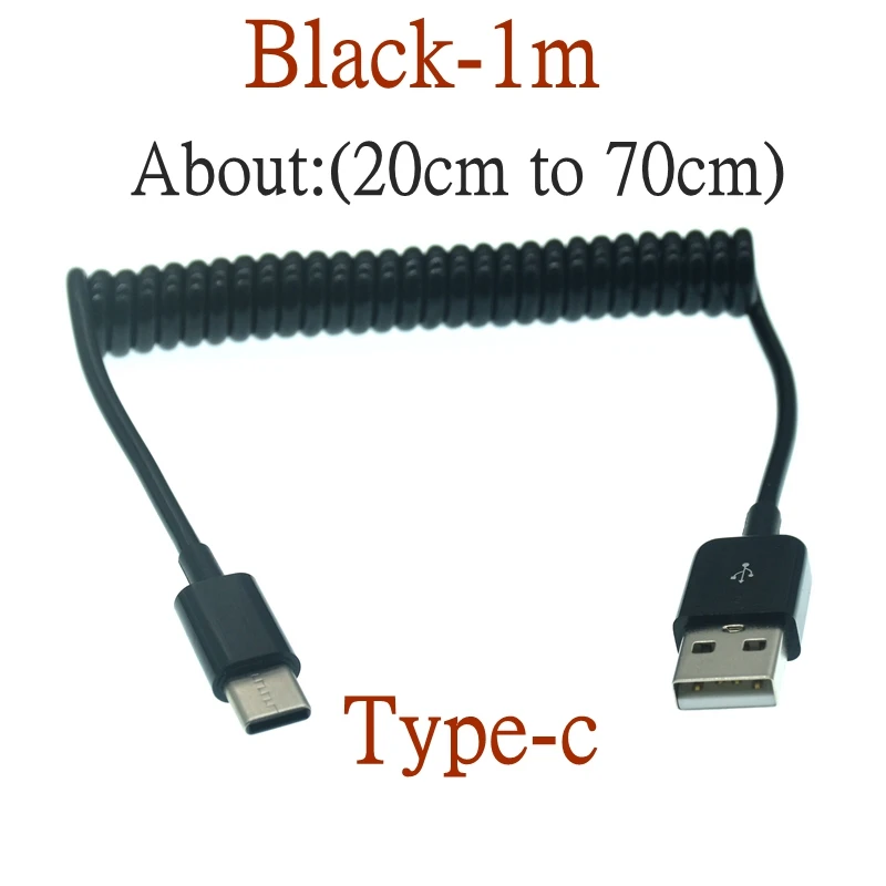 Spring Retractable Charging Cable Type C Micro USB Flexible Elastic Stretch Charger Cable Data Sync Cable Type-C Kable Android