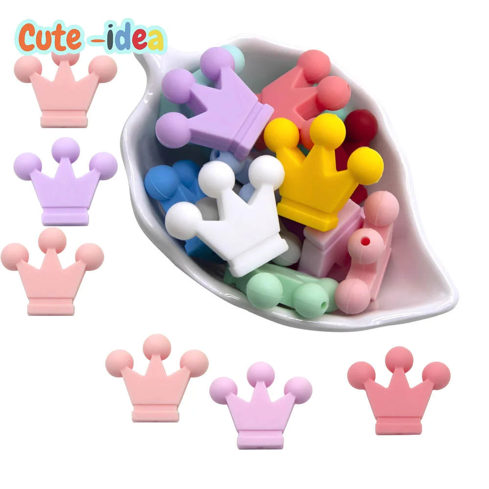 Cute-idea 10pcs Food Grade Silicone Small Crown Beads Baby Teething Teether Toy DIY baby Pacifier chain Accessories Baby goods