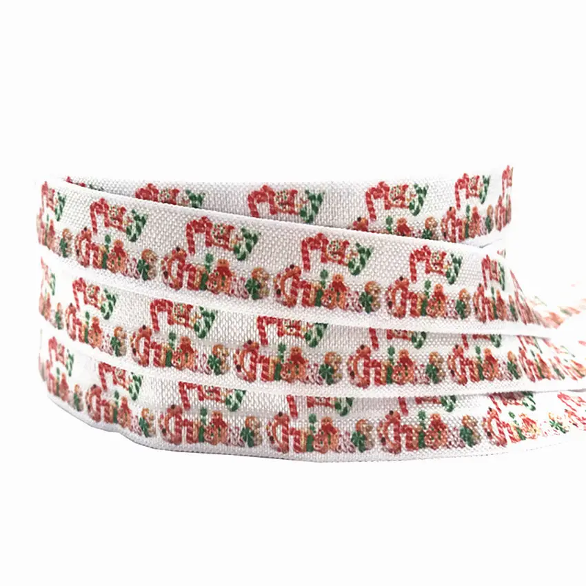 5Yard Christmas Gift Socks Deer Print Fold Over Elastic Band Sewing Tape Handmade Crafts Accessories DIY Baby Headband