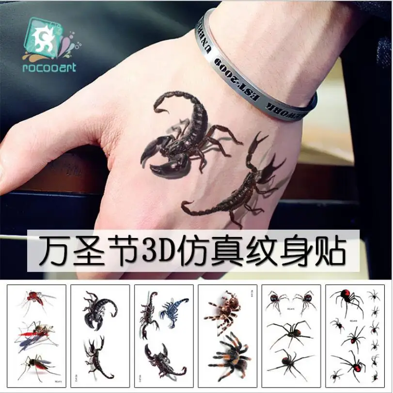 

Hot 3D Spider Tatoo Scorpion Temporary Tattoo Stickers For Women And Men For Halloween Fake Tattoo Body Art Joke T0480