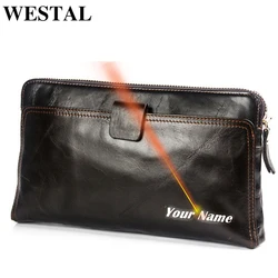 WESTAL Men's Wallet Genuine Leather Clutch Bag Men's Purse Leather Wallet for Credit Card Phone Wallets for Passport Coin Purses