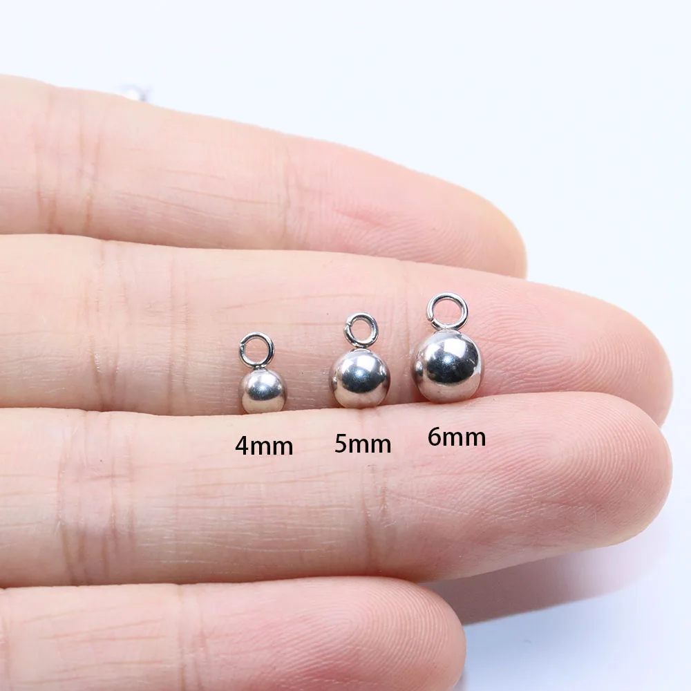 10/30pcs 3/4/5/6MM Wholesale StainlessSteel Mini Ball Dangling Charms DIY Anklets Earrings Bracelets Unfading Colorless 2 Colors