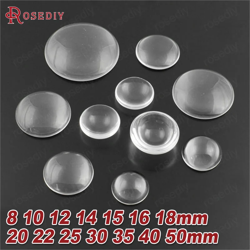 Wholesale Diameter 8mm to 50mm Round domed Clear Glass Cabochons Flat bottom beads Diy Jewelry Findings Accessories (JM3592)