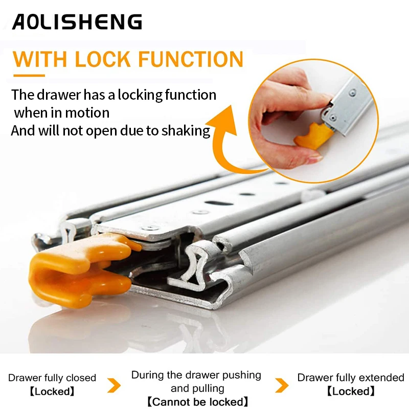 AOLISHENG Heavy Duty Drawer Slide With Lock 12-60 Inch Fully Extended Drawer Slide Furniture Hardware Heavy Duty Rail