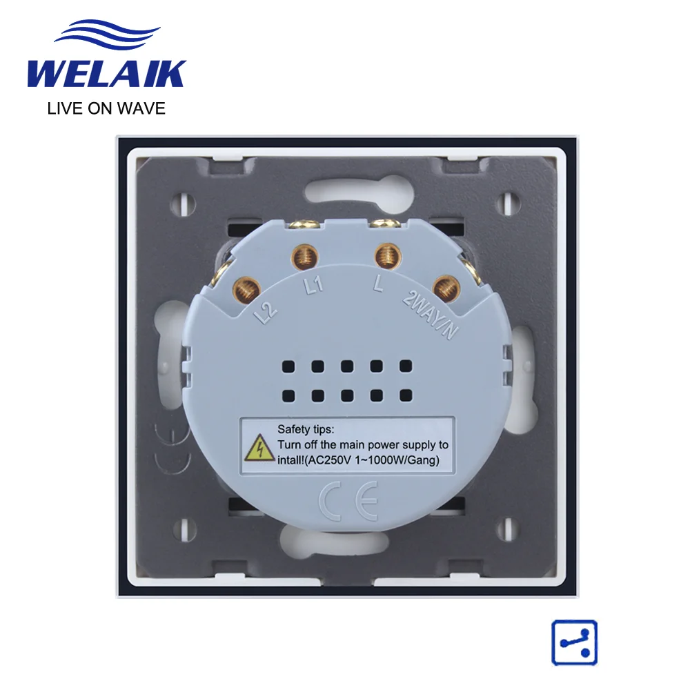 WELAIK EU 80*80mm 1~1000W Cross Through 2Gang 2Way 3Way Aisle Intermediate Stairs Crystal Glass Panel Light Wall Touch Switch