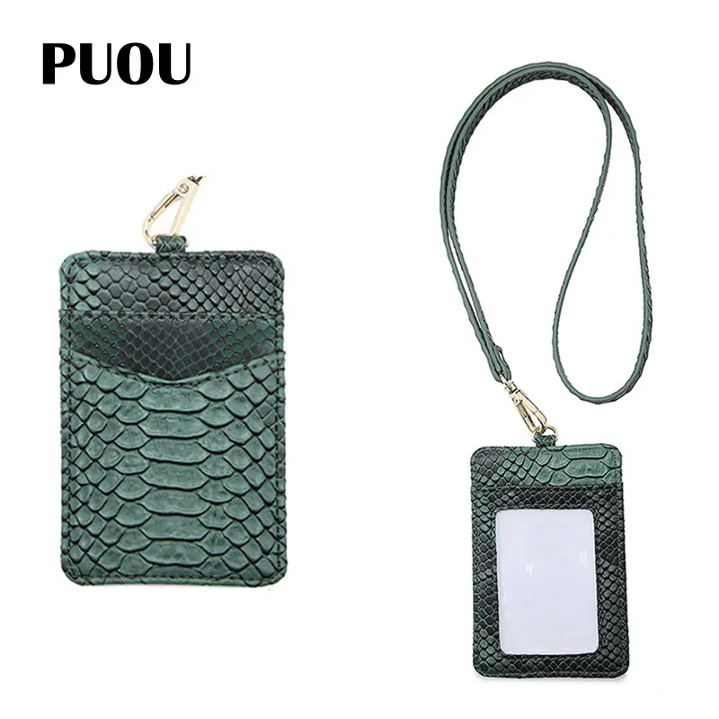 PUOU 2023 Snake Pattern Card Holder Multi-function ID Case Credit Card Holder For Female Leather Work Card Bus Card Holder