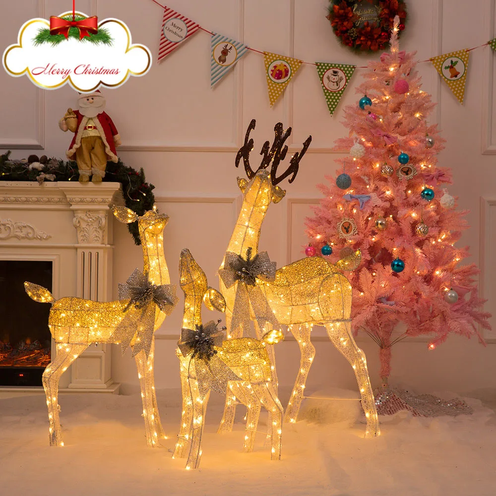 120 cm Christmas wrought iron deer with LED lights glowing elk statue flash sequins reindeer ornaments home decoration