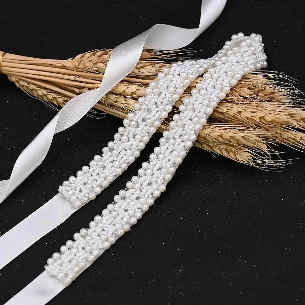 Cinturón de novia con perlas de marfil para mujer, faja elegante con cuentas, accesorios de boda