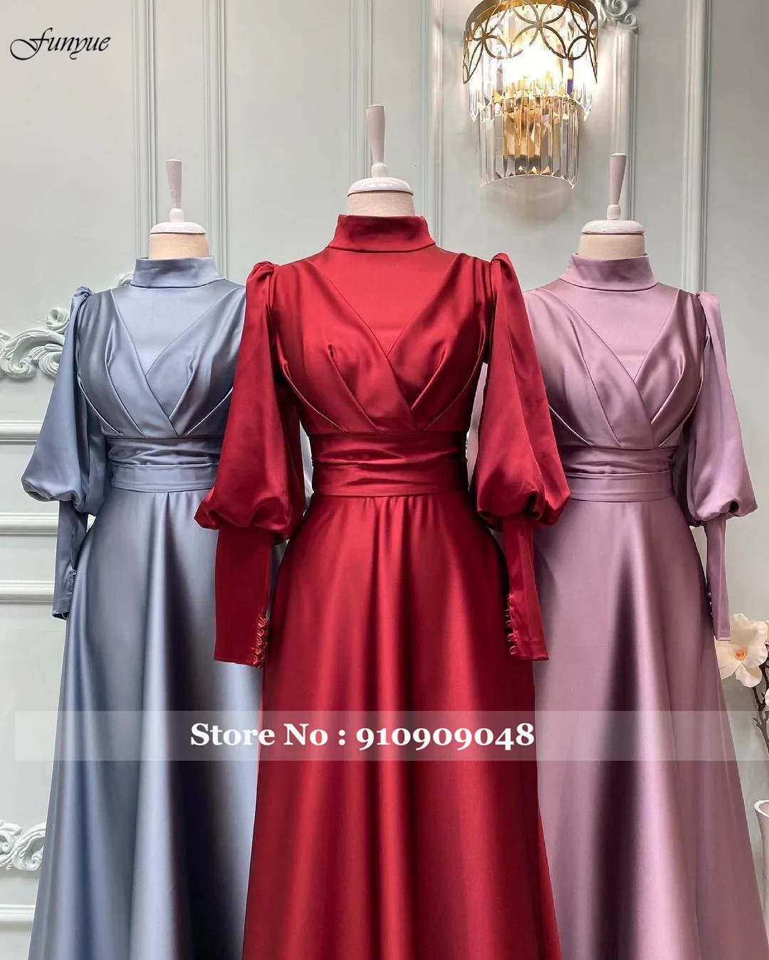 Elegant A-Line Satin Hijab Evening Gowns Long Sleeve Muslim Formal Prom Dresses Simple Abiye Gece Elbisesi Abendkleider 2024