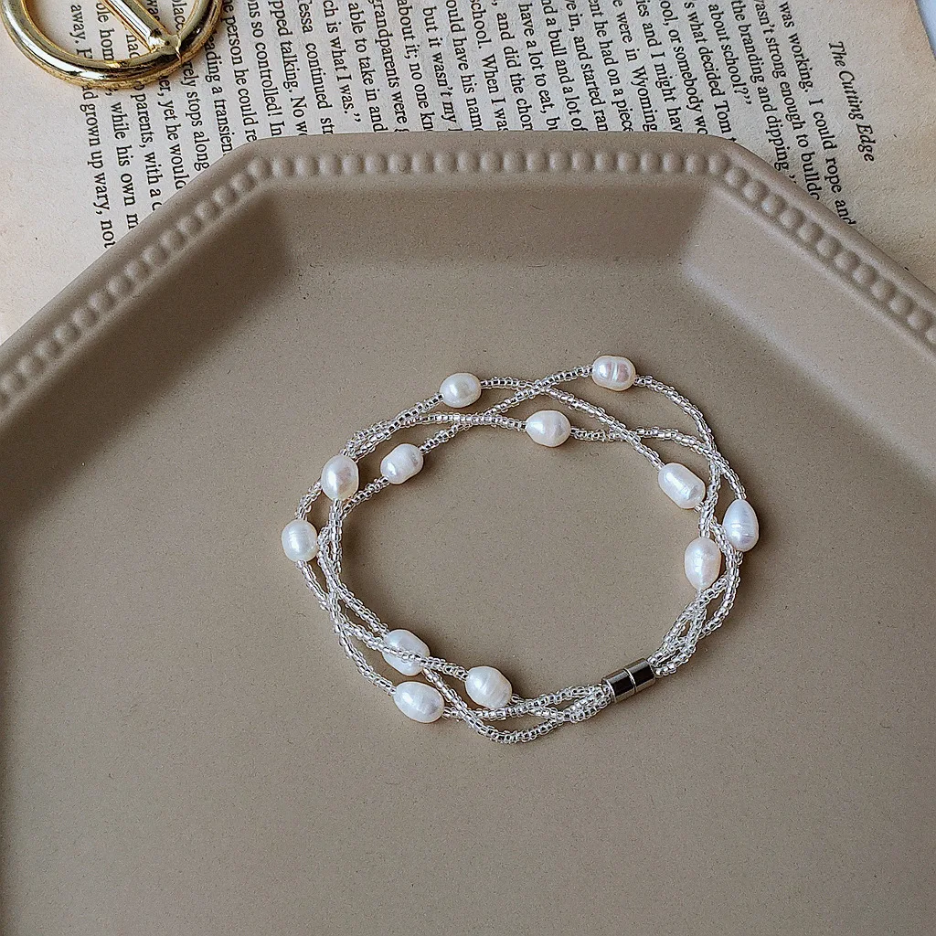 Handgewebtes natürliches Süßwasserperlen-Damenarmband, origineller Schmuck für Frauen, Promotion, Geburtstagsgeschenk, Freundin – Detail 5