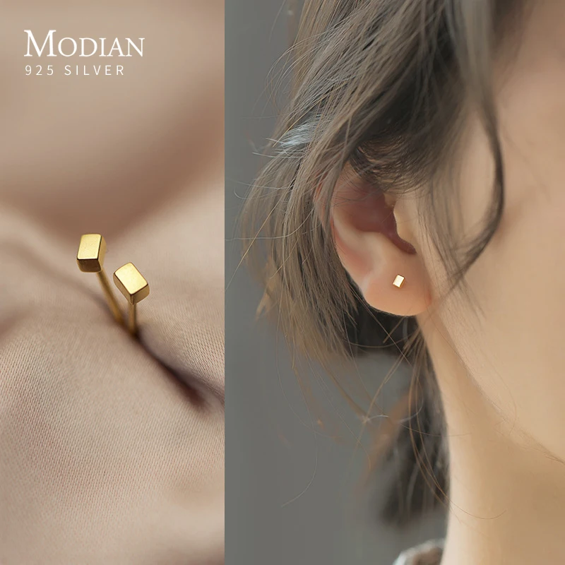 Modian Geometric Square Tiny Stud Earring for Women Authentic 925 Sterling SilverAnti-Allergy Ear Pin Fine Jewelry Kids Gift