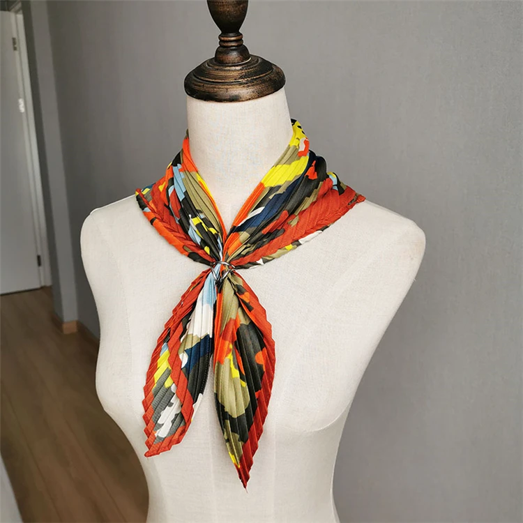 HOT SELLING Miyake pleated Country style diamond color print scarf IN STOCK