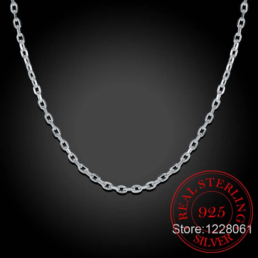 Woman\'s Fine Jewelry 925 Sterling Silver Flat ROLO Chain Necklace Charm 2MM Wide Silver Necklace 16\