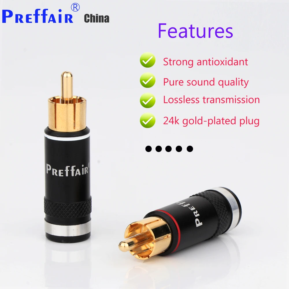 4Pcs Praffair R1764 RCA Plug Gold Plated Male Double Self-Locking Lotus Wire Connectors Audio Adapter