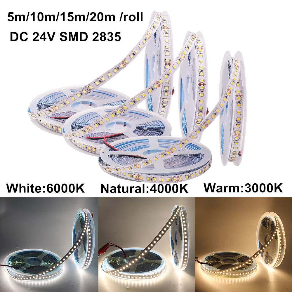 DC12V 24V 2835 LED Strip 240 120LEDs/m 3000K 4000K 6000K Flexible LED Rope Ribbon Tape LED Light Lamp 5m 10m 15m 20m/roll