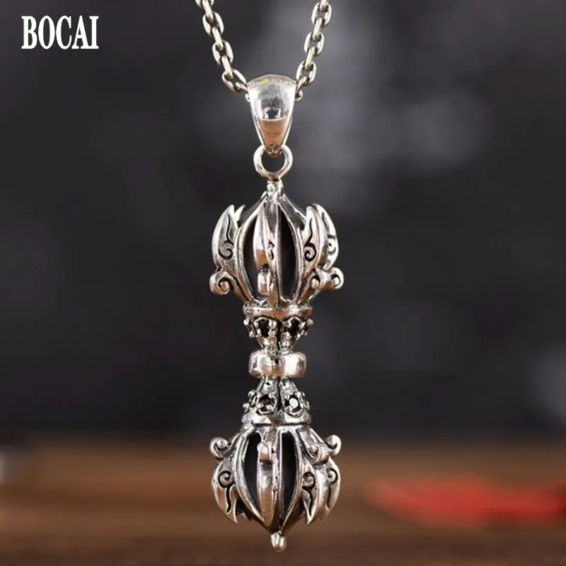 

BOCAI New 2021 Trendy 100% s925 silver jewelry Buddhist Eight Treasures Vajra Conquering Demons Peaceful Men and Women Pendant