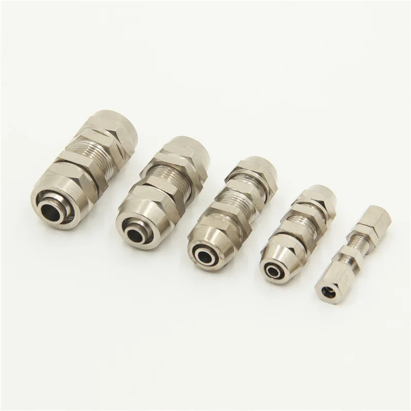 1Pcs PM4 PM6 PM8 PM10 PM12 Copper-plated Nickel Quick Screw Through Baffle Connector Pneumatic Through Plate Pipe Fittings