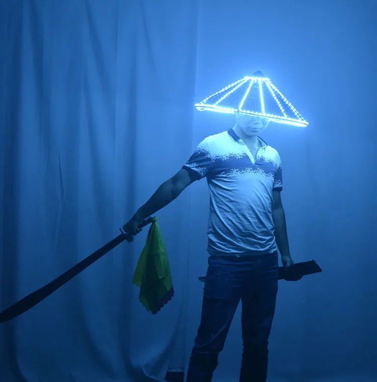 LED light straw bamboo  hat Brawl DJ Assassin bar nightclub show costume props custom hat Ninja helmet
