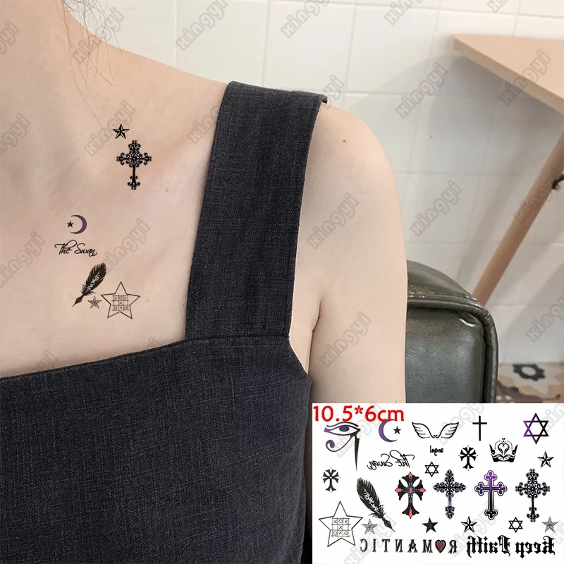 Stiker Tato Temporer Tahan Air Tato Flash Bulan Bintang Salib Kecil Anak-anak Wanita Tato Palsu Seni Tubuh Mahkota untuk Pria dan Anak-anak