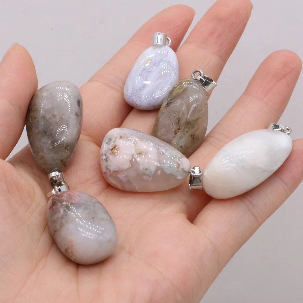 Natural Semi-precious Stone Pendant Irregular Cherry Blossom Agate for DIY Jewelry Making Necklace Size15x20-18x25