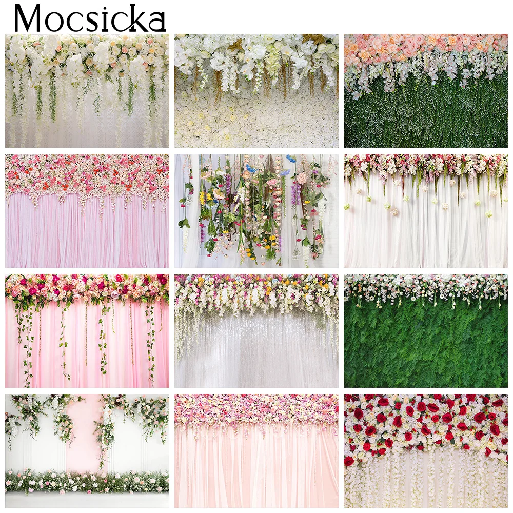 

White Wedding Portrait Backdrop Photo Studio Floral Wedding Rose Wall Backgraound Decor Bridal Shower Photocall Boda Photography