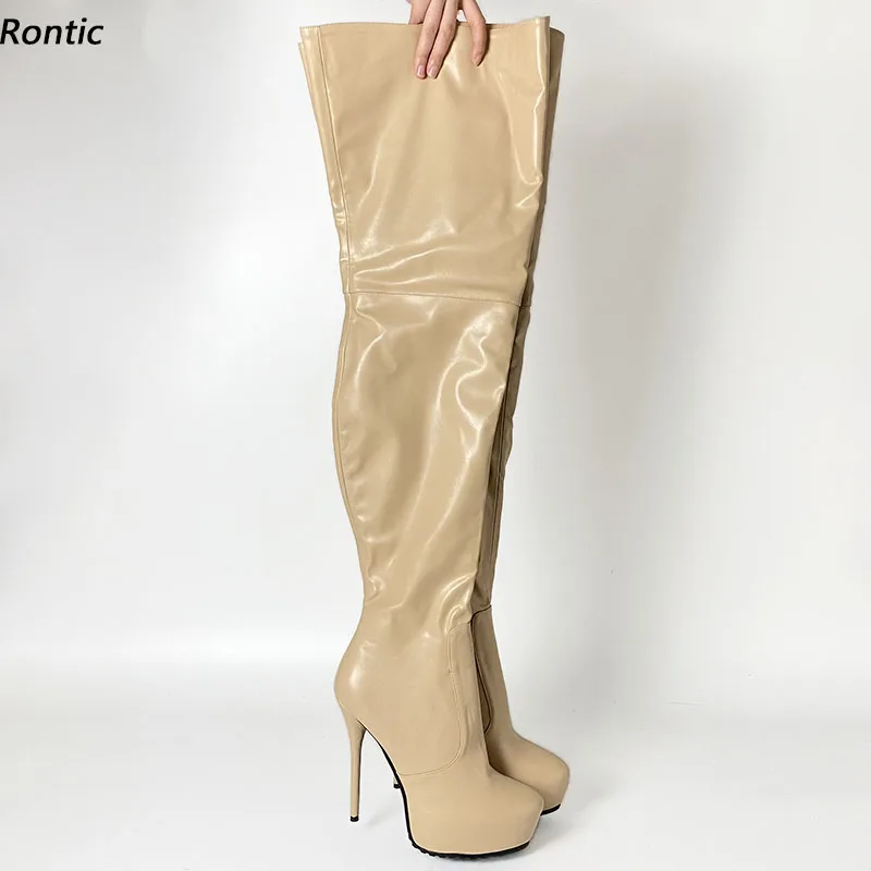 

Rontic Women Winter Cortch Boots Hidden Platform Zipper Sexy Stiletto Heels Round Toe Gorgeous Nude Party Shoes US Size 5-20