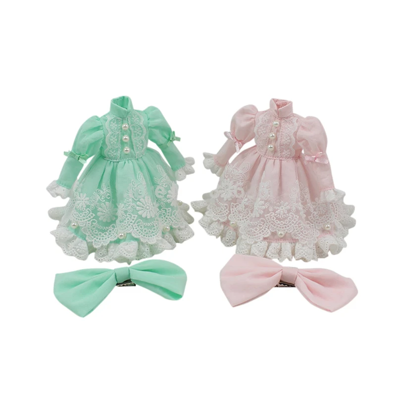 DBS Blythe clothes just fit for 30cm Blythe & ICY DOLL lace dress bow knot pink green princess suit girl gift toy licca outfit images - 6