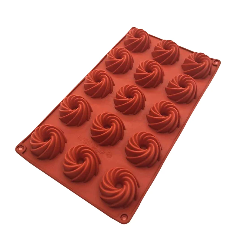 15 Holes Chocolate Spiral Bread Silicone Cake Mold Kitchen Baking Tools Donuts Cake Biscuit Mold  DIY Chocolate Mould