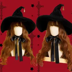 Retro Witch Hats Masquerade Bandage Bow Wizard Hat Adult Gothic Lolita Cosplay Costume Accessories Halloween Party Dress Decor