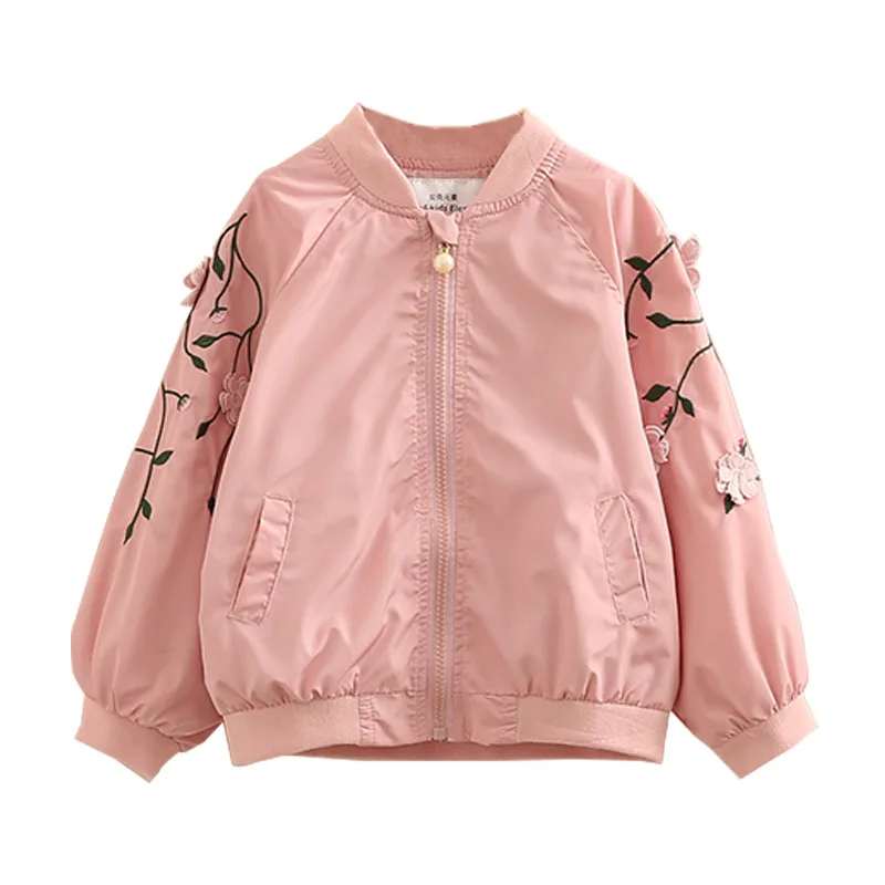 2024 Autumn Spring New 3 4 5 6 8 10Years Embroidery Flower Floral Mandarin Collar Pearl Zipper Loose Jacket For Baby Kids Girls