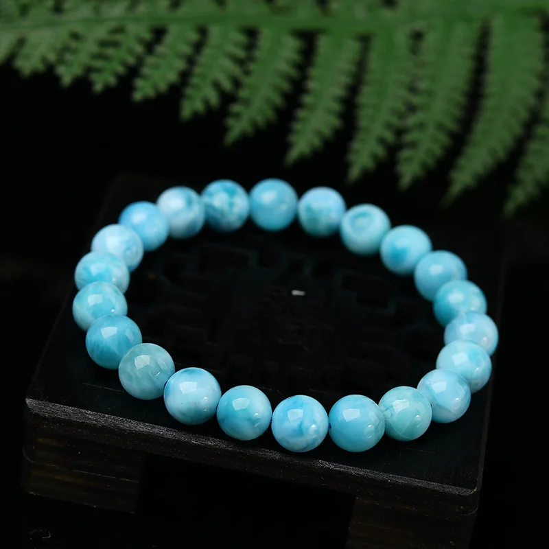 8-12mm Top Natural Blue Larimar Stretch Bracelet For Woman Man