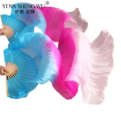 High Quality Chinese Real silk/ Imitation Silk veil belly dance fans 1Pair  belly dance long fans handmade dyed dance props