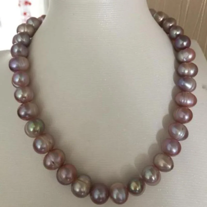 

gorgeous 12-13mm south sea baroque lavender pearl necklace 18inch 925silver W