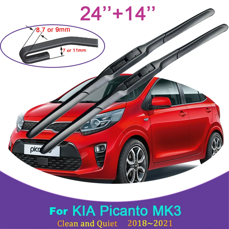 

for KIA Picanto MK3 2018 2019 2020 2021 Rubber Wiper Snow Scraping Frameless Silent Front Windshield Brushes Car Accessories