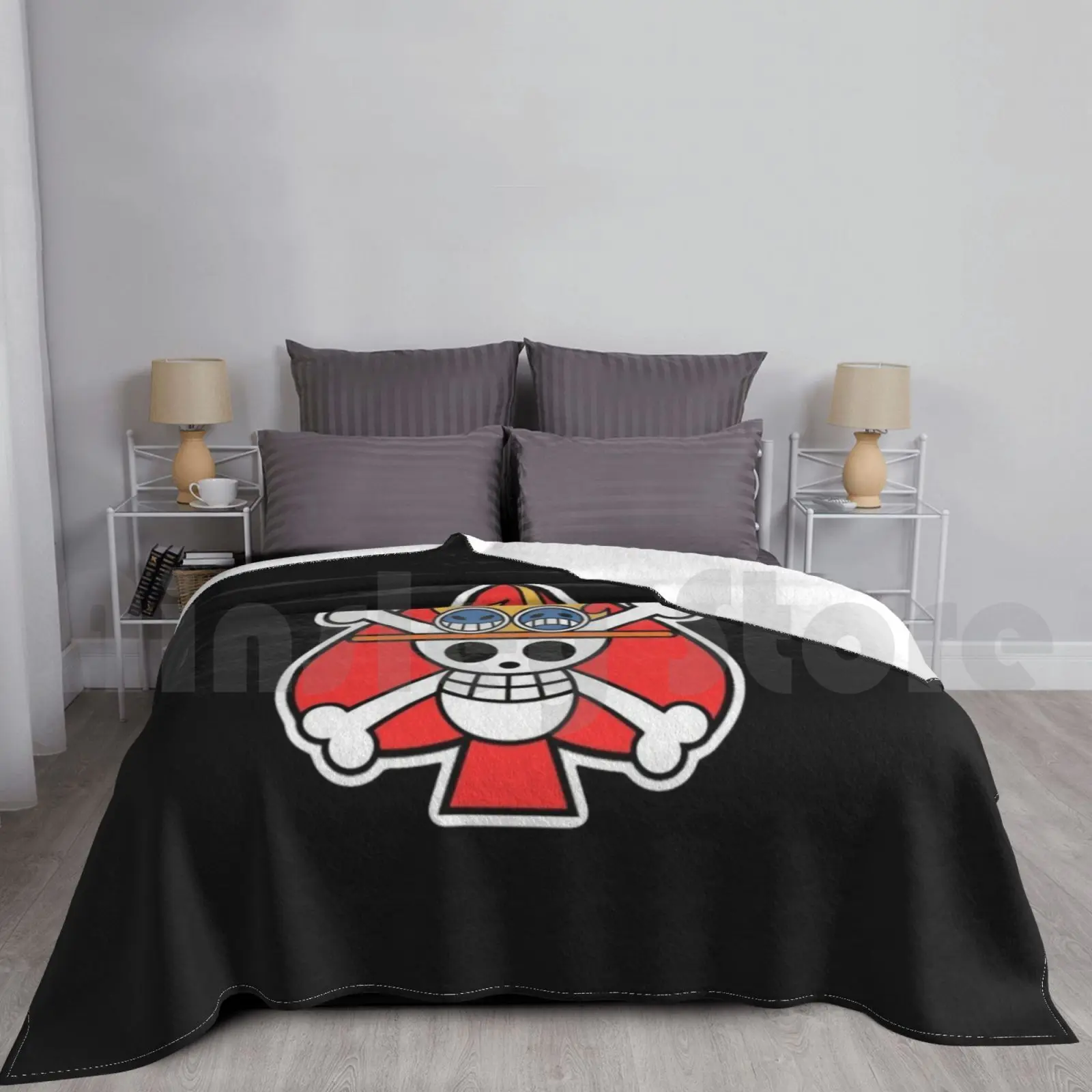 Red Spade Blanket Fashion Custom Shonen Pirate Fire Anime Manga Ace Heat Jolly Roger