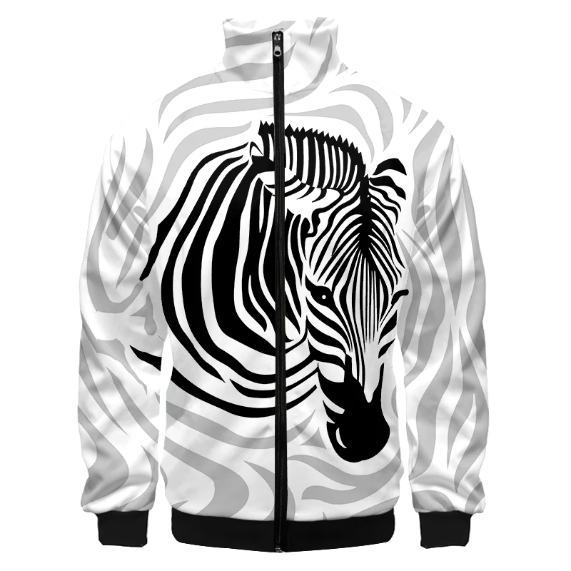 Man Black And White Zebra Zip Jacket Men's 3D Harajuku Oversized Zipper Coat Printed Cartoon Fitness Sweatshirt Personalization