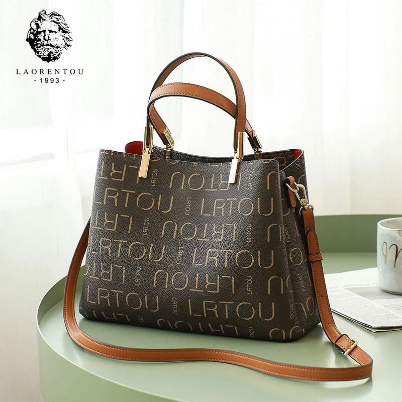 

LAORENTOU Women PVC Leather Shoulder Crossbody Bag Office Ladies Handbag Fashion Letter Logo Top-Handle Bag Elegant Female Totes