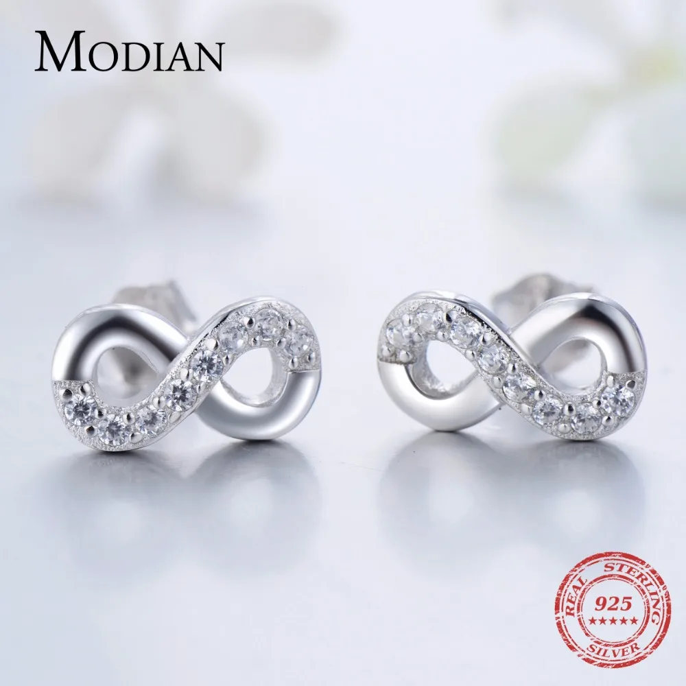 Modian 2021 Sale Solid 925 Sterling Silver Jewelry Set Clear CZ Infinite Love Ring Classic Stud Earrings Fashion Necklace Chain