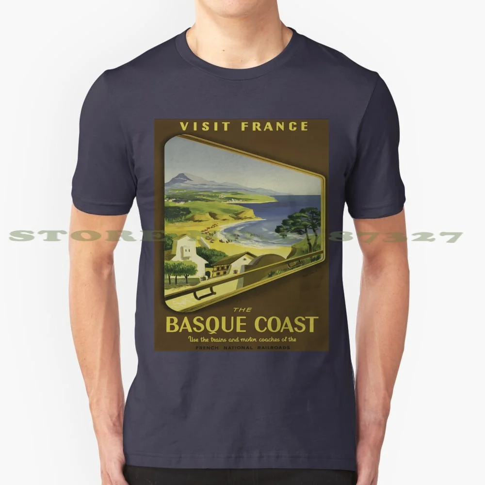 Vintage Poster - Basque Coast , France 100% Cotton T-Shirt Retro Classic Hip Cool Fun Colorful Travel Tourism Tourist Vacation