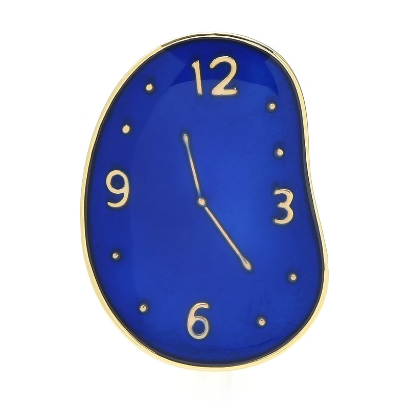Wuli&baby Designer Enamel Clock Brooches Women Men Blue White Clock Timer Office Casual Brooch Pins Gifts