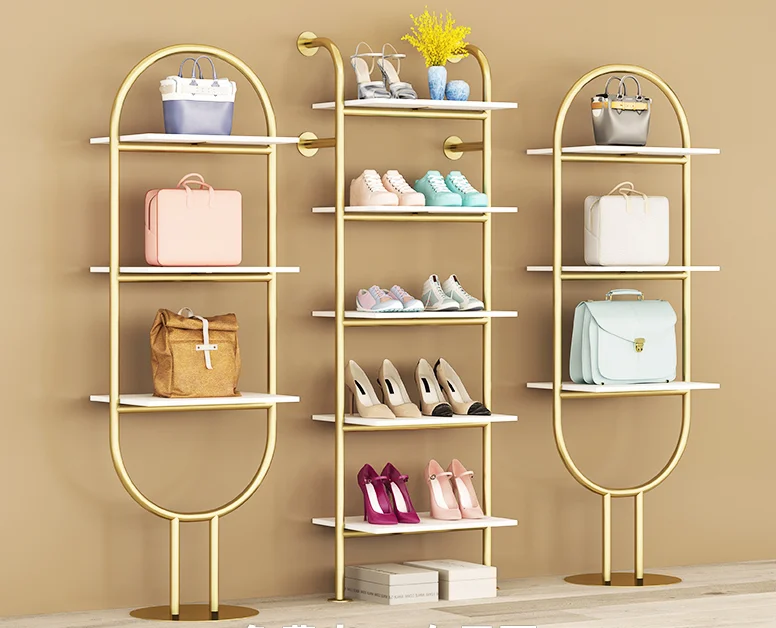 

Shoe store shoe rack display rack clothing store shoe bag rack floor shelf creative shoe rack multi layer bag rack gold