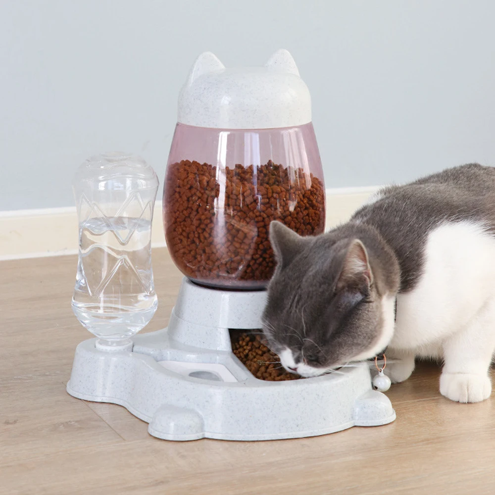 2 IN 1 Cat Water And Food Feeder Dispenser Automatic Dog Cats Drinking Bottles Feeding Bowl Dispensers Pet Supplies 2.2L