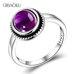 8x10 MM Oval Natural Amethyst Rings Women's S925 Silver Ring Gemstone Jewelry Wholesale Gifts Vintage Fine Jewelry